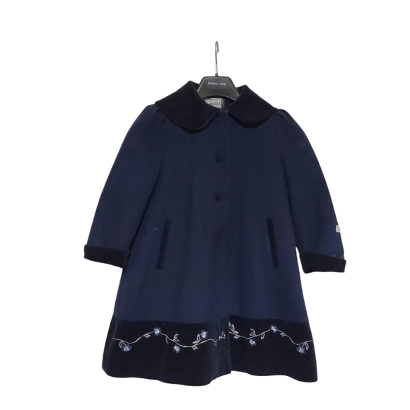 Rothschild Other - Rothschild Girls Dress Coat Size 5 Blue Jewl Wool Flower Trim Lined